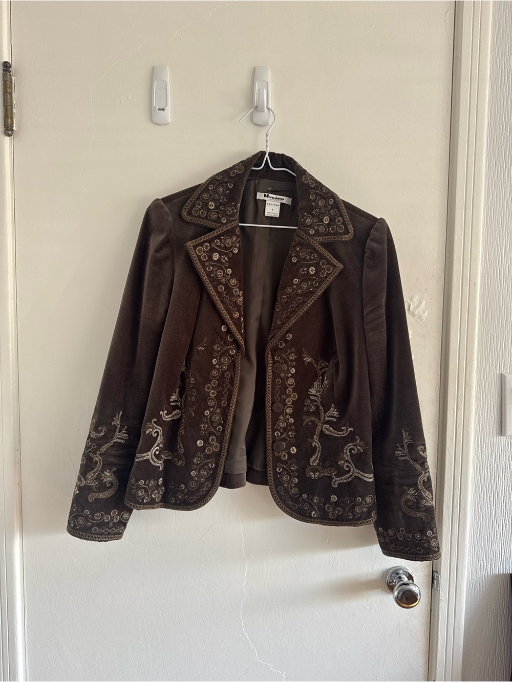 Embroidered Brown Velvet Blazer